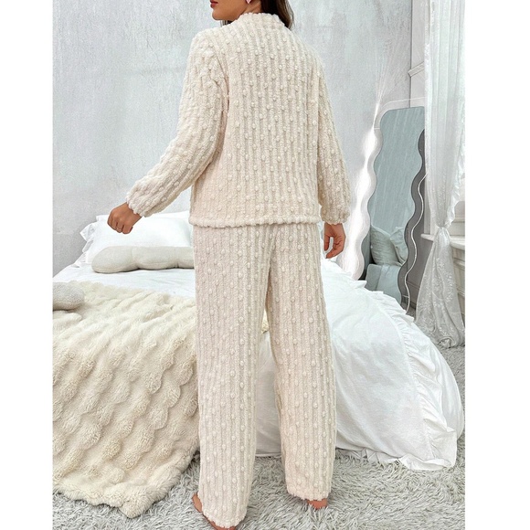 Cozy Textured Teddy Button Down Pants Pajamas Set - Picture 6 of 8